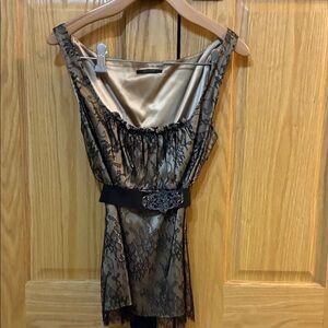 Elie Tahari Gold and Black Lace Blouse